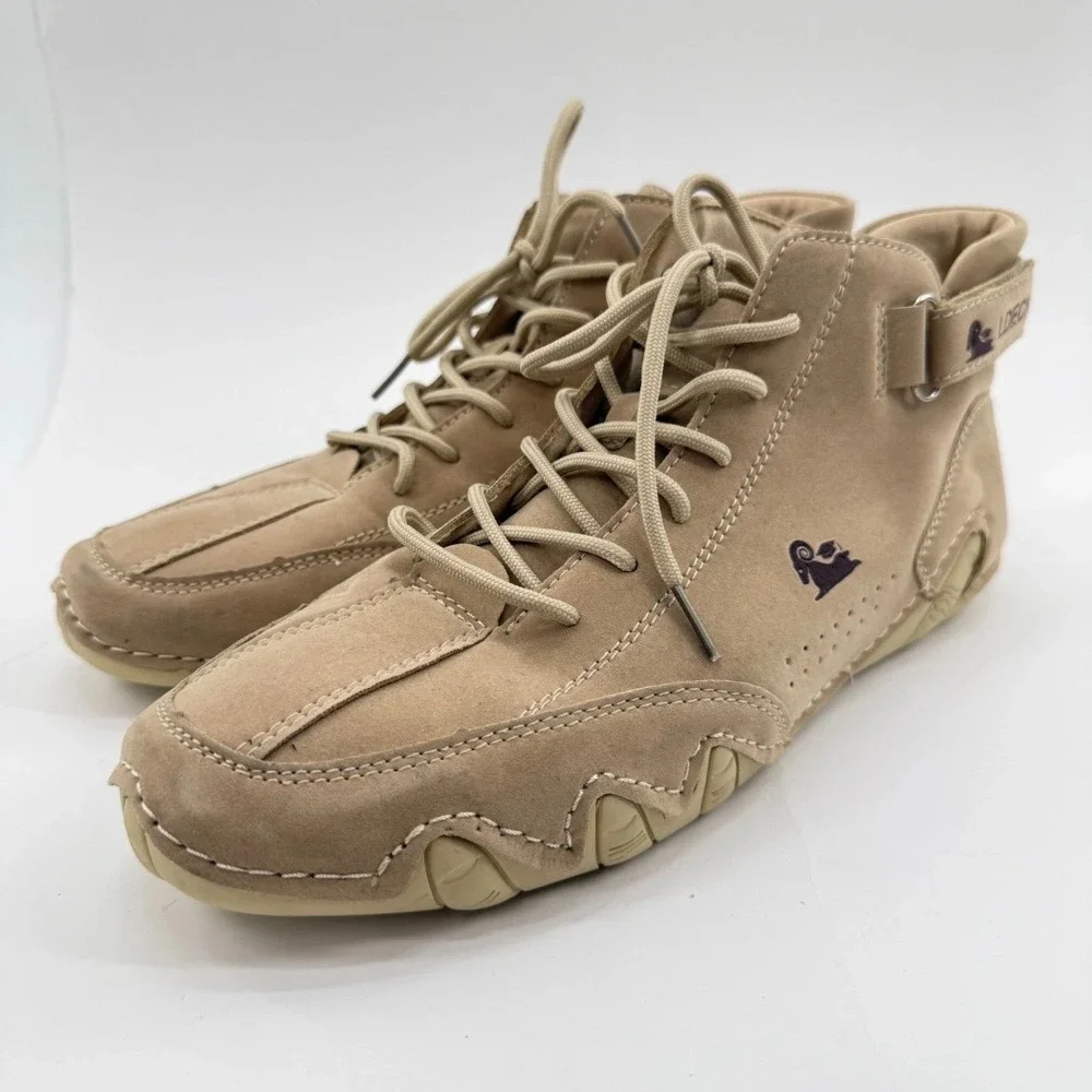 LDECK Driving Ankle Boots Mens 44 Strap Nubuck Leather Tan Solid